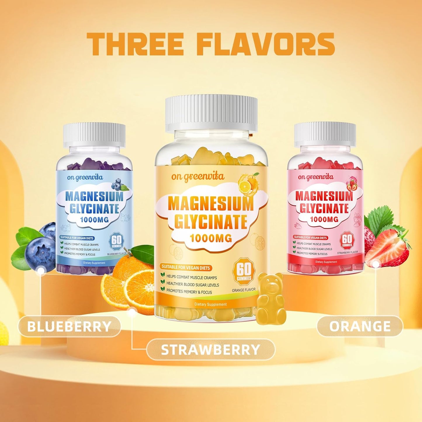 Sugar Free Magnesium Glycinate Gummies 1000mg with Potassium, Vitamin D, B6, CoQ10 - Calm Mood & Sleep Support - 240 Orange Gummies