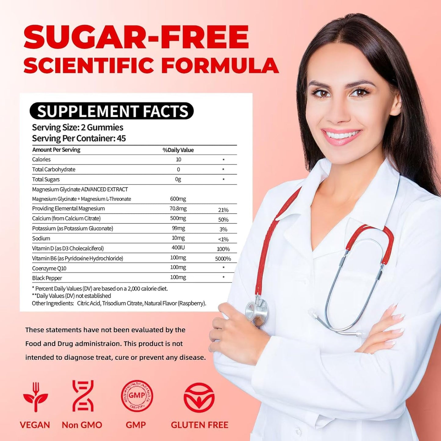 Sugar-Free Magnesium Glycinate Gummies 400mg for Adults & Kids - 90 Count - Potassium Magnesium Supplement for Men & Women