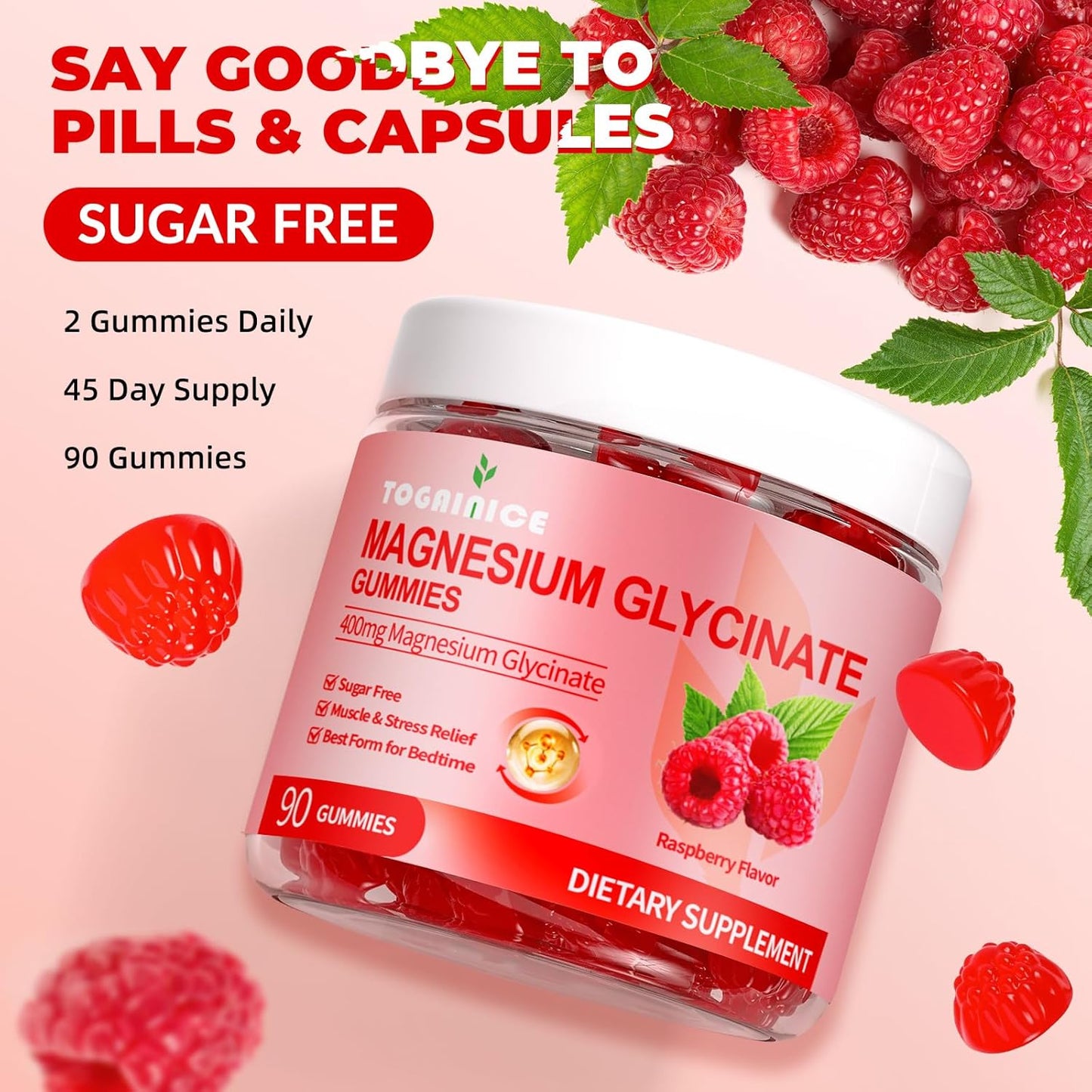 Sugar-Free Magnesium Glycinate Gummies 400mg for Adults & Kids - 90 Count - Potassium Magnesium Supplement for Men & Women