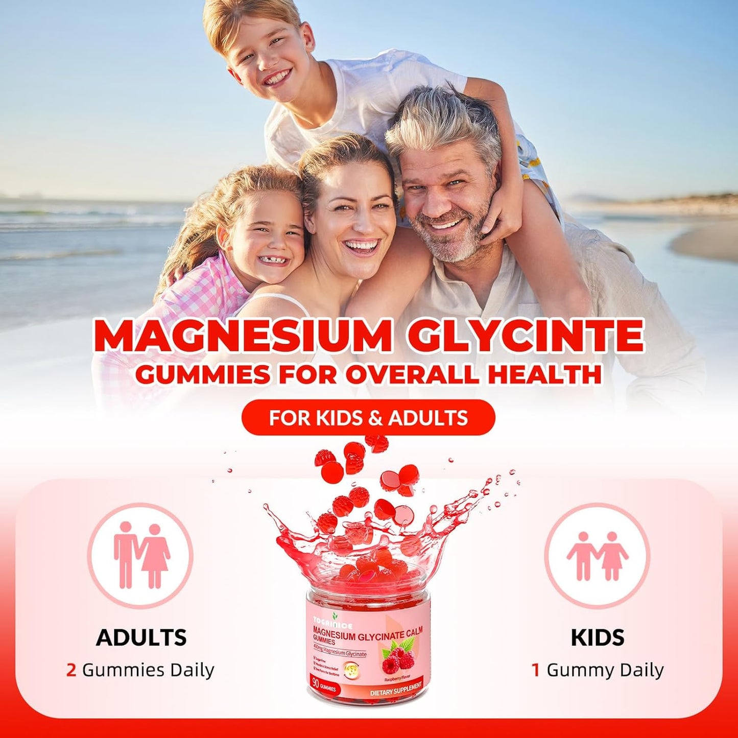Sugar-Free Magnesium Glycinate Gummies 400mg for Adults & Kids - 90 Count - Potassium Magnesium Supplement for Men & Women