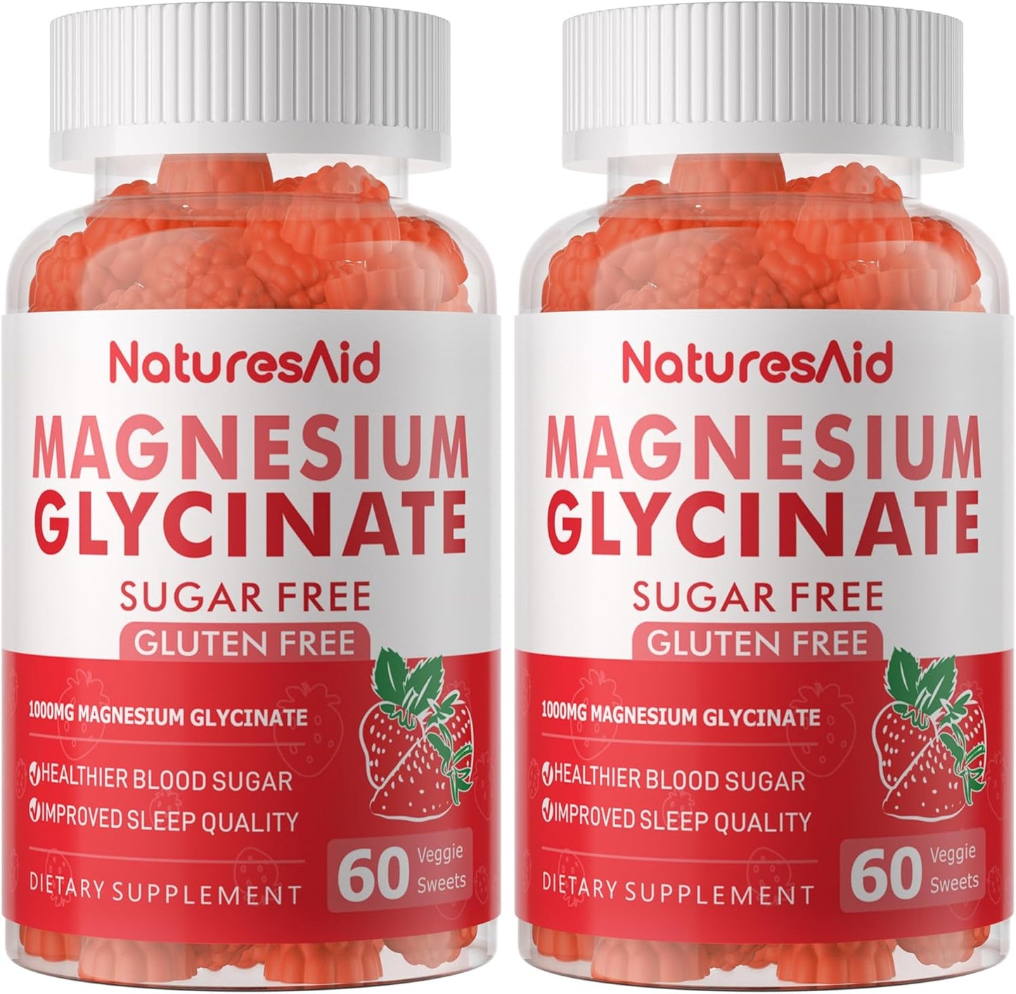 Sugar-Free Magnesium Glycinate Gummies with Essential Vitamins for Mood & Sleep Support - 240 Strawberry Gummies