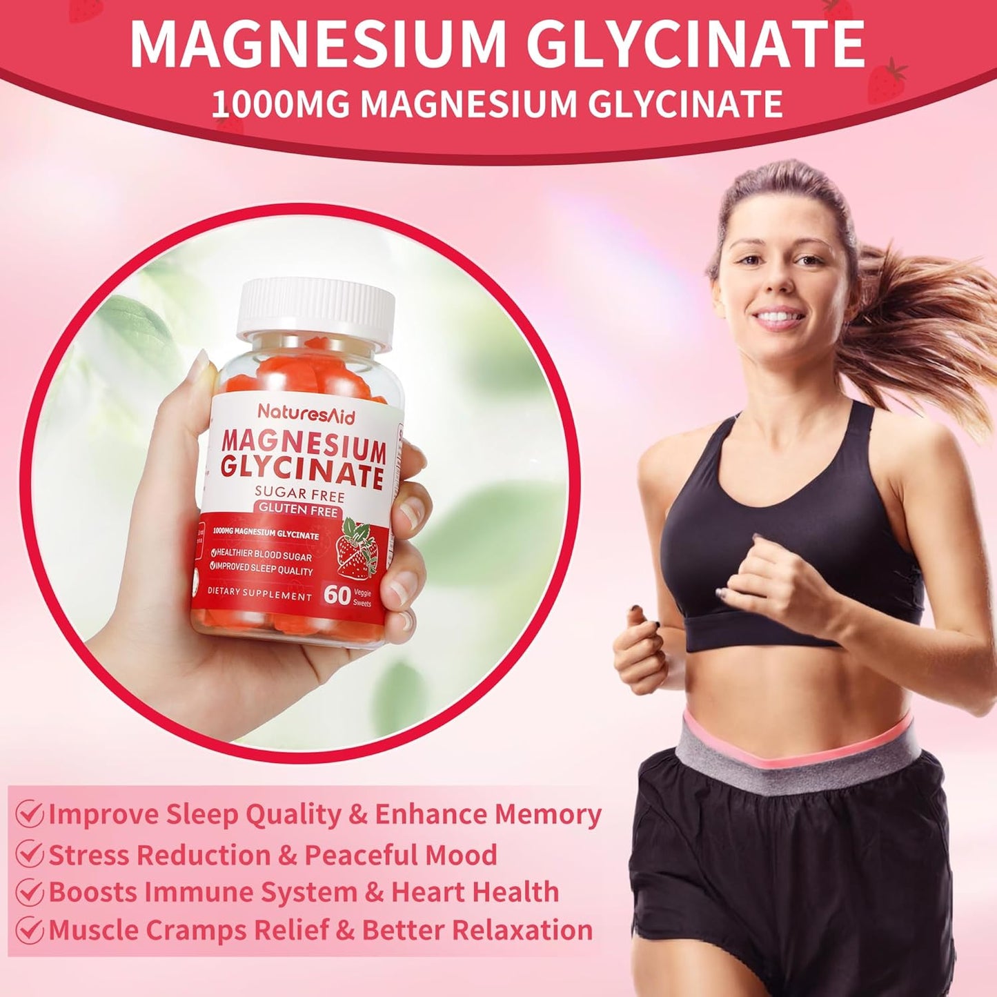 Sugar-Free Magnesium Glycinate Gummies with Essential Vitamins for Mood & Sleep Support - 240 Strawberry Gummies