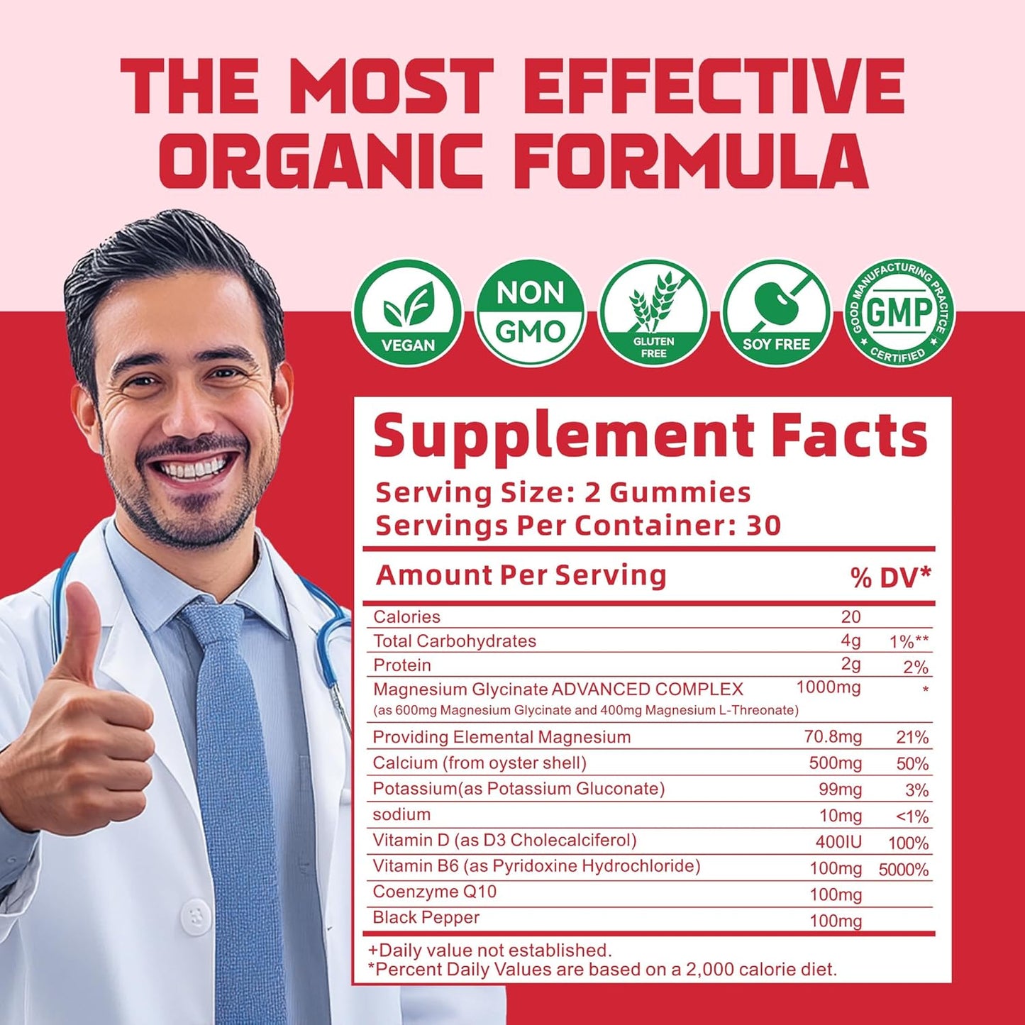 Sugar-Free Magnesium Glycinate Gummies with Potassium, Vitamin D, B6, and CoQ10 - 60 Strawberry Gummies for Calm Mood & Sleep Support