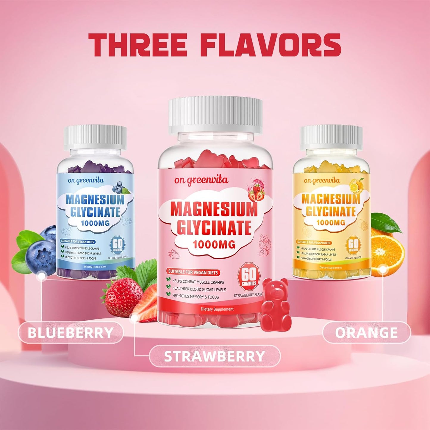 Sugar-Free Magnesium Glycinate Gummies with Potassium, Vitamin D, B6, and CoQ10 - 60 Strawberry Gummies for Calm Mood & Sleep Support