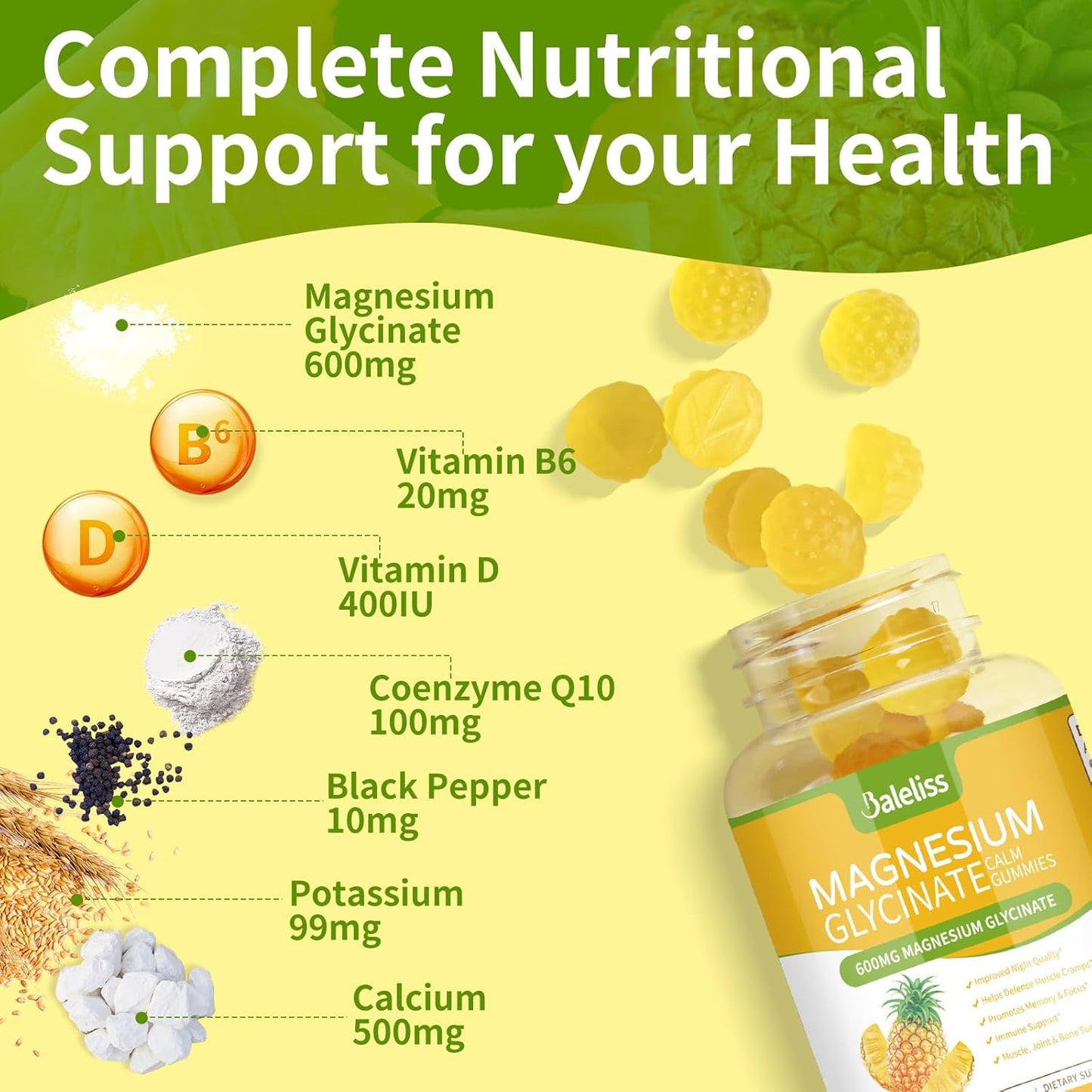 Sugar-Free Magnesium Glycinate Gummies with Vitamin D, B6 & CoQ10 - 120 Gummies (2 Pack) for Sleep, Relaxation, Stress Relief & Mood Support