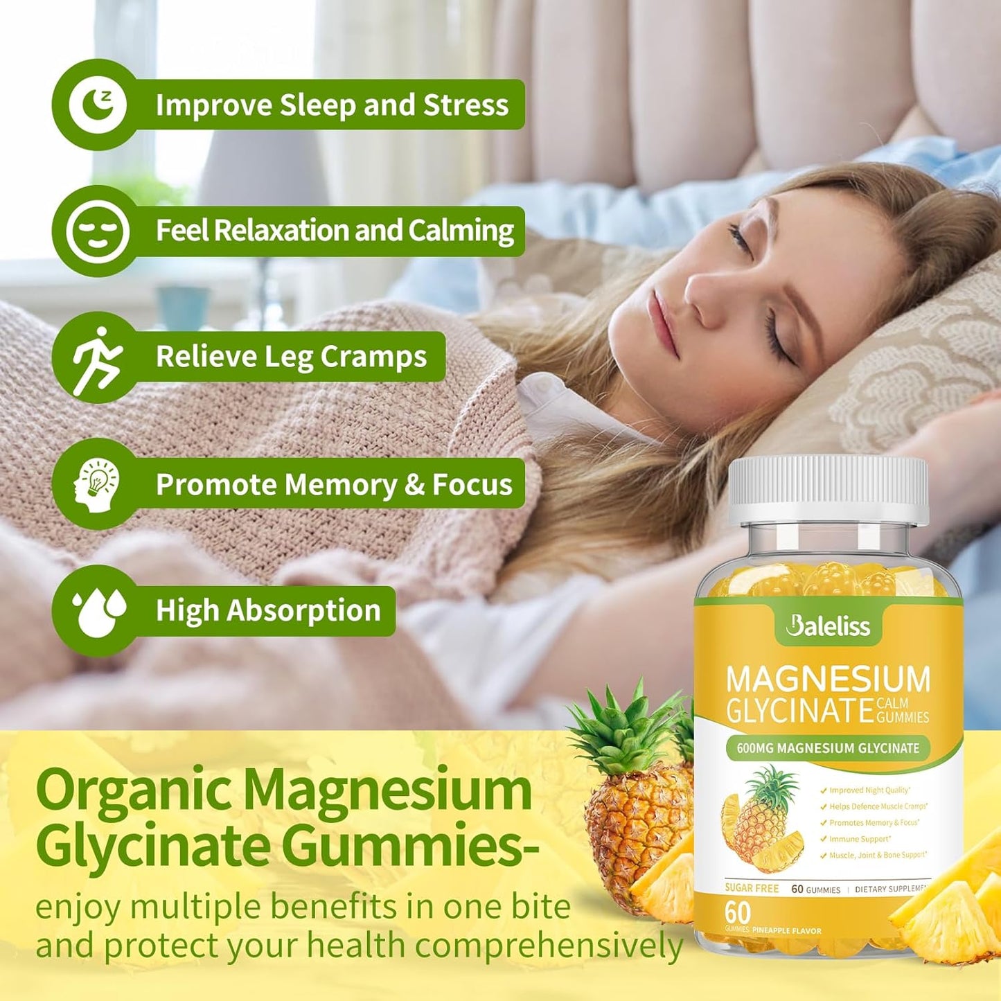 Sugar-Free Magnesium Glycinate Gummies with Vitamin D, B6 & CoQ10 - 120 Gummies (2 Pack) for Sleep, Relaxation, Stress Relief & Mood Support