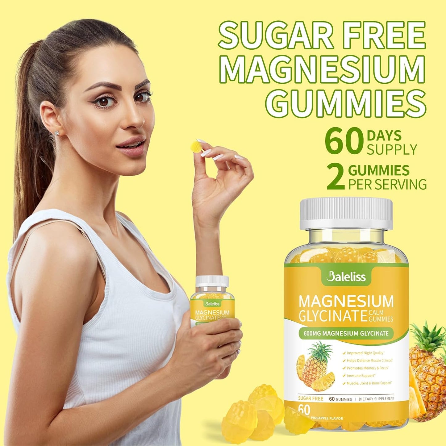 Sugar-Free Magnesium Glycinate Gummies with Vitamin D, B6 & CoQ10 - 120 Gummies (2 Pack) for Sleep, Relaxation, Stress Relief & Mood Support