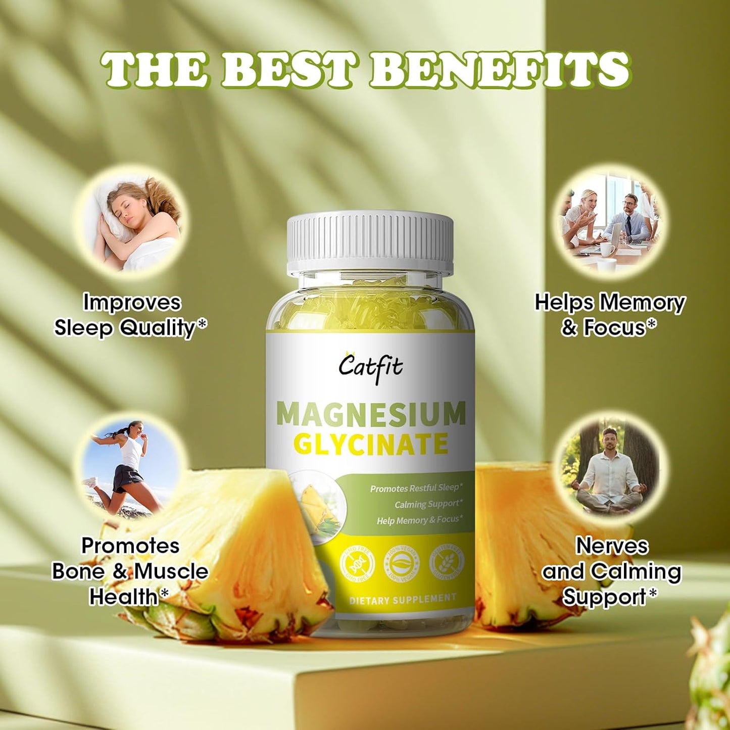 Sugar-Free Magnesium Glycinate Gummies with Vitamin D, B6, B12 - 90 Ct - Non-GMO for Adults & Kids - Supports Calmness & Sleep