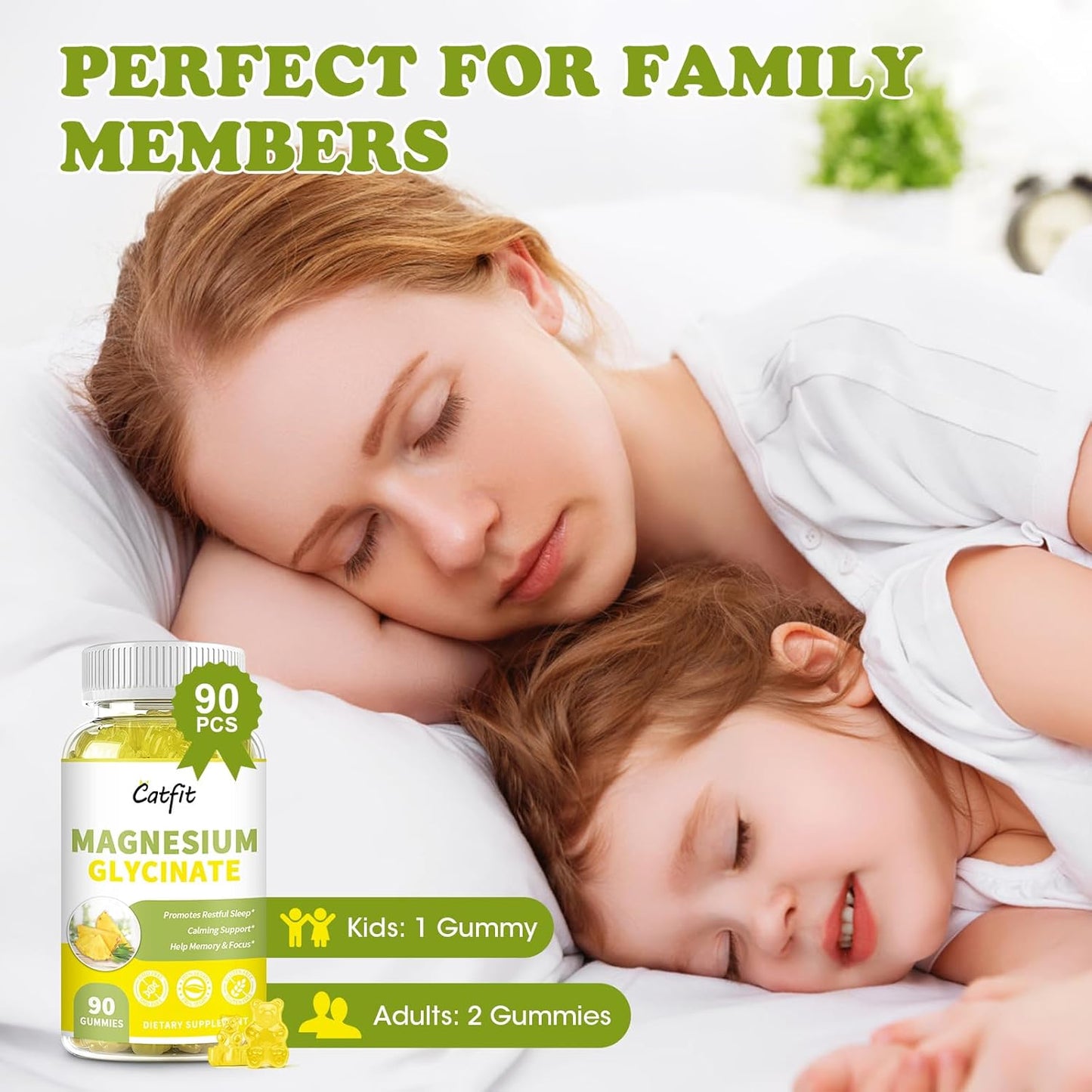 Sugar-Free Magnesium Glycinate Gummies with Vitamin D, B6, B12 - 90 Ct - Non-GMO for Adults & Kids - Supports Calmness & Sleep