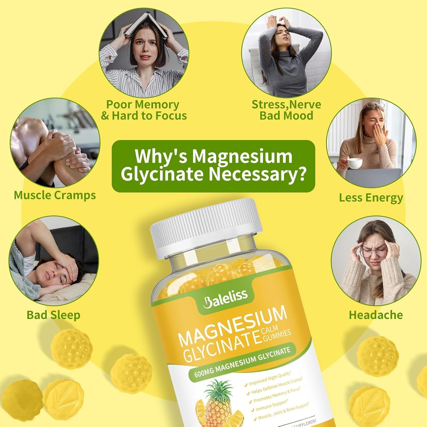 Sugar-Free Magnesium Glycinate Gummies with Vitamin D, B6 & CoQ10 - 120 Gummies (2 Pack) for Sleep, Relaxation, Stress Relief & Mood Support
