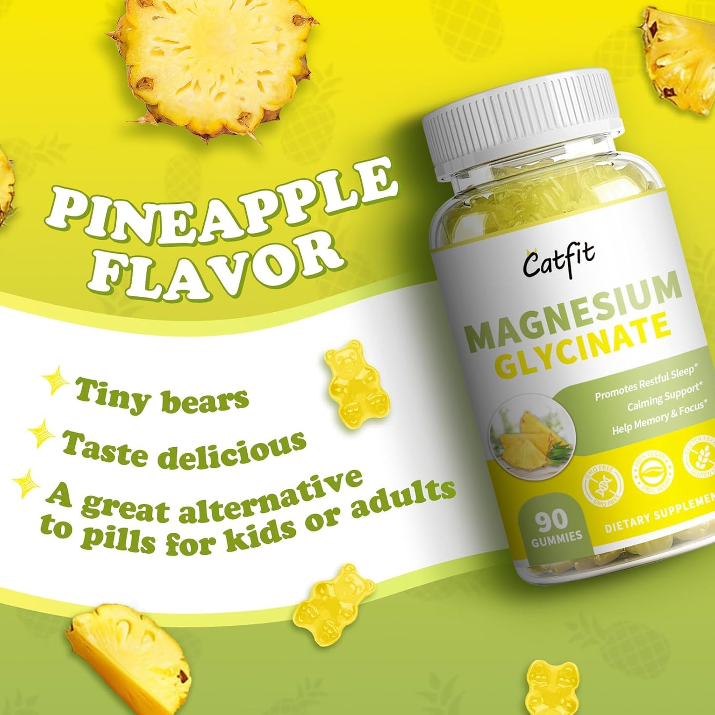 Sugar-Free Magnesium Glycinate Gummies with Vitamin D, B6, B12 - 90 Ct - Non-GMO for Adults & Kids - Supports Calmness & Sleep