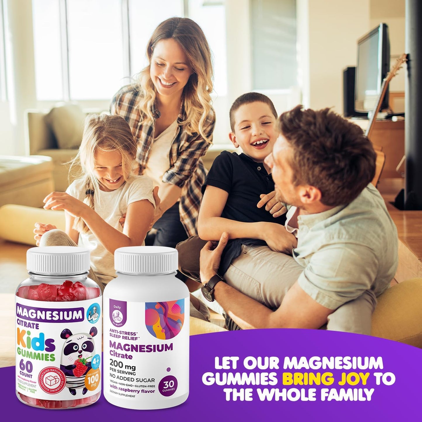 Sugar-Free Magnesium Gummy Bundle for Adults and Kids - Dr. Moritz Calm Magnesium Gummies (200mg, 30 Count) and Kids Magnesium Gummies (120 Count, 2 Pack) - BoostGo Australia
