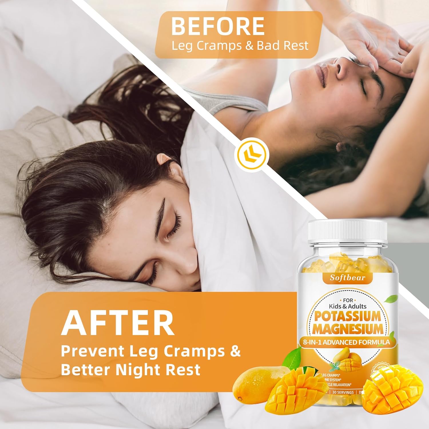 Sugar-Free Mango Flavored Potassium Magnesium Calcium Gummies for Women - 60 Count, Muscle Health Support