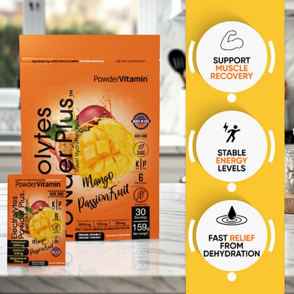 Sugar Free Mango Passionfruit Keto Electrolyte Powder with 1000mg Potassium, 120mg Calcium, 120mg Magnesium - 30 Packets