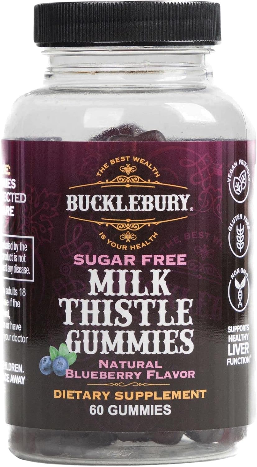 Sugar-Free Milk Thistle Gummies 1,000mg for Healthy Liver Detox - Blueberry Flavor, Vegan, Non-GMO, Gluten-Free - 60 Gummies