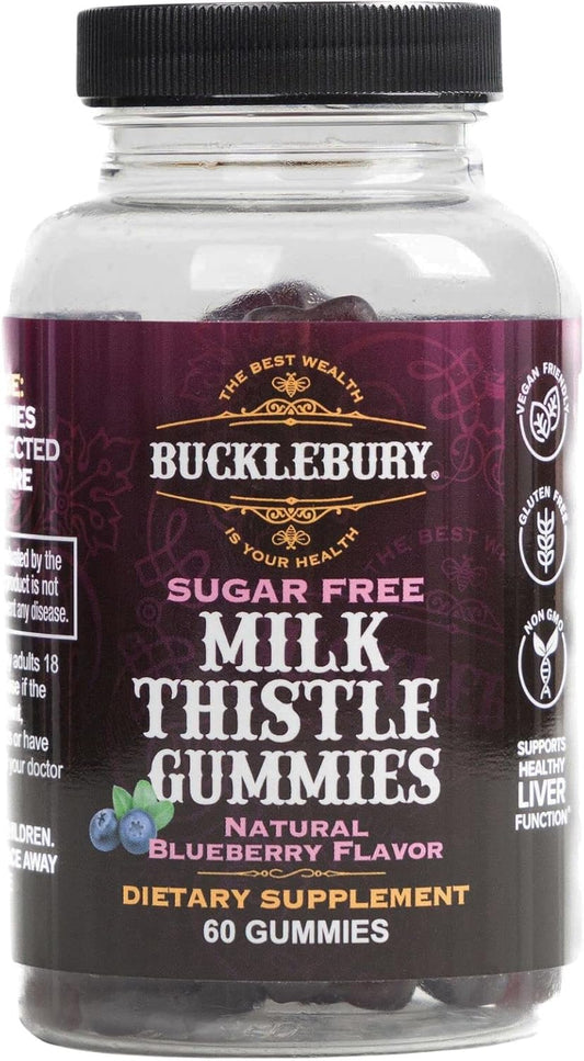 Sugar-Free Milk Thistle Gummies 1,000mg for Healthy Liver Detox - Blueberry Flavor, Vegan, Non-GMO, Gluten-Free - 60 Gummies