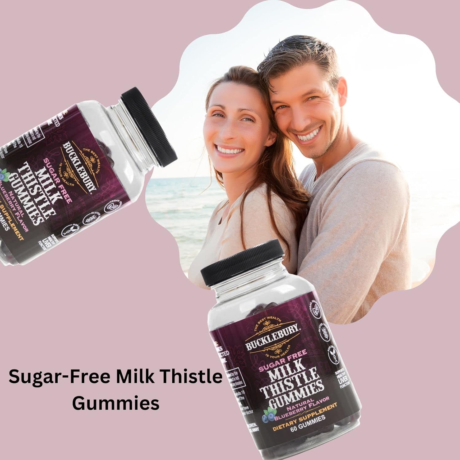 Sugar-Free Milk Thistle Gummies 1,000mg for Healthy Liver Detox - Blueberry Flavor, Vegan, Non-GMO, Gluten-Free - 60 Gummies