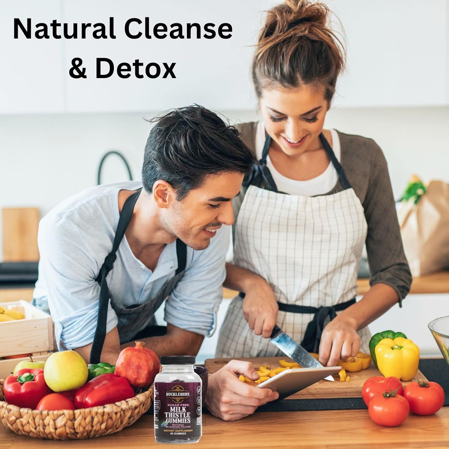 Sugar-Free Milk Thistle Gummies 1,000mg for Healthy Liver Detox - Blueberry Flavor, Vegan, Non-GMO, Gluten-Free - 60 Gummies