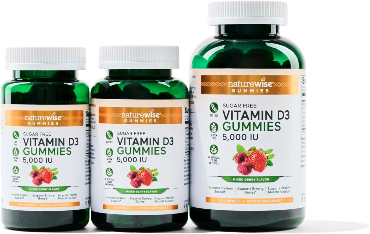 Sugar-Free Mixed Berry Flavor Vitamin D3 Gummies - 5000 IU for Adults - Supports Immunity, Muscle & Bone Strength - Non-GMO - 180 Gummies