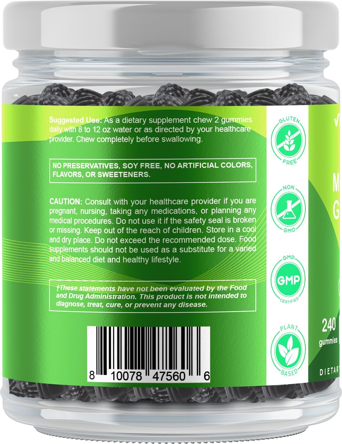 Sugar Free Moringa Gummies - 50:1 Extract 200 mg - Green Superfood - 240 Pectin Gummies