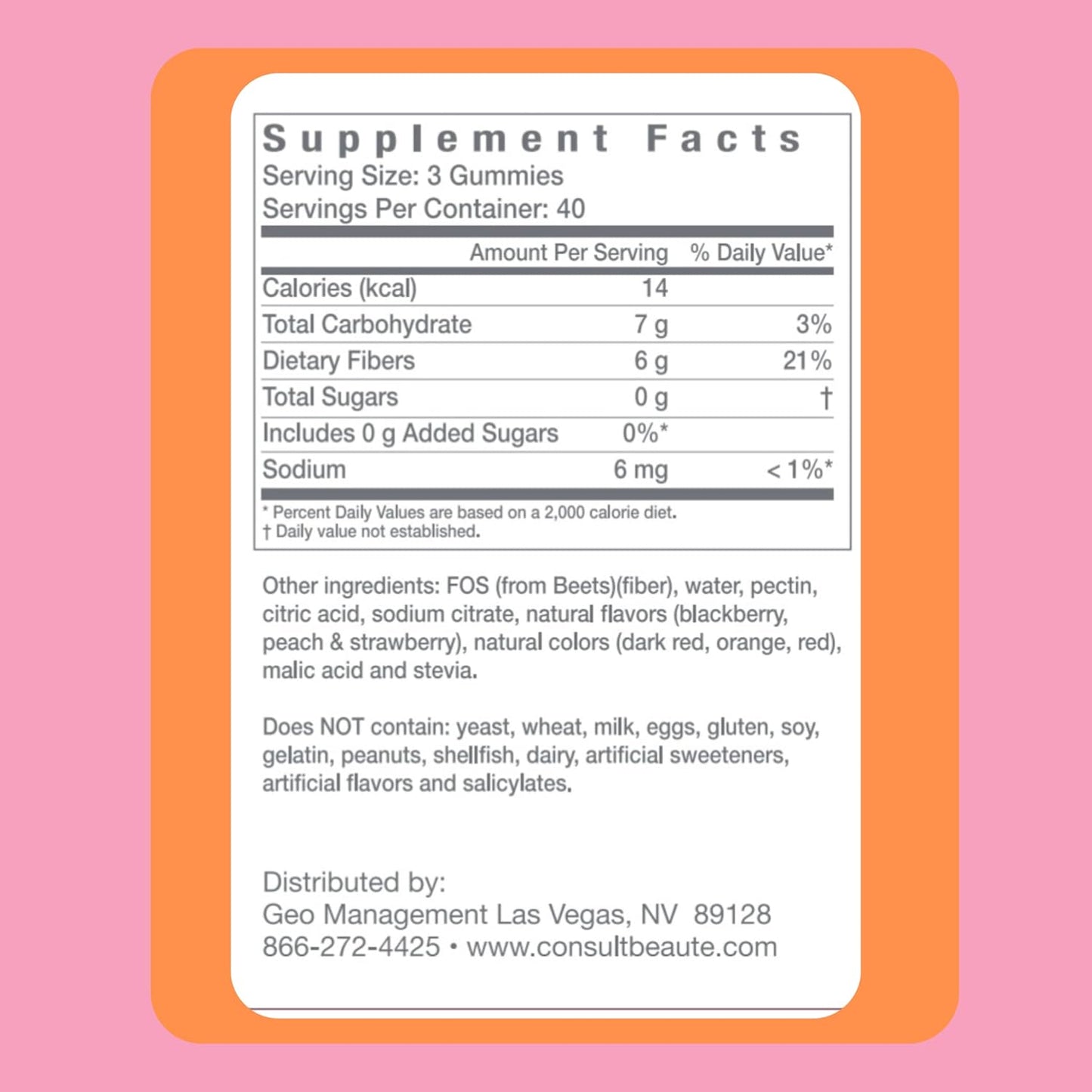 Sugar Free Multi Fruit Flavored Fiber Gummies - 6g Prebiotic Plant-Based Fiber Blend - 120 Count by Consult Health