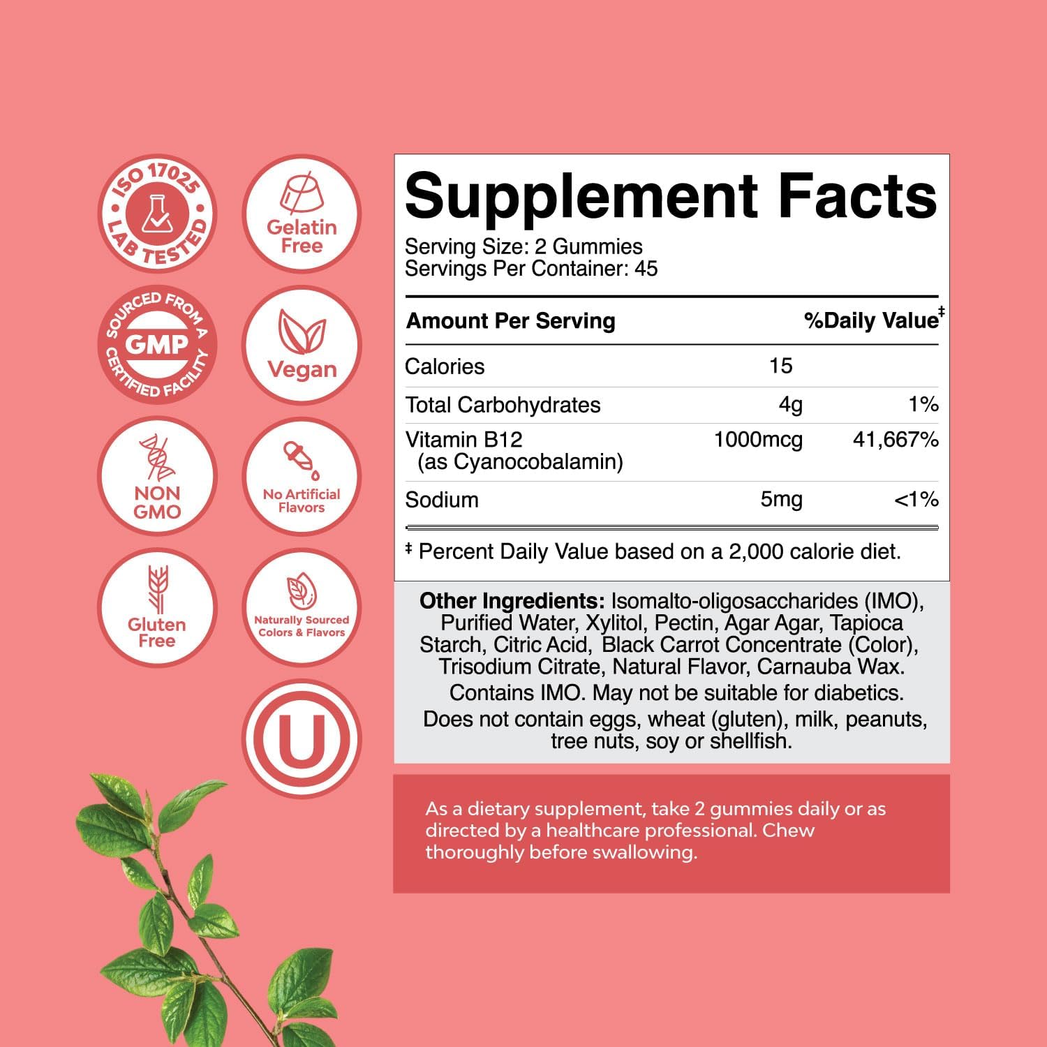 Sugar-Free Nature's Craft Vitamin B12 Gummies: 1000mcg Energy & Mood Support for Adults - Non-GMO & Gluten-Free - 90 Count