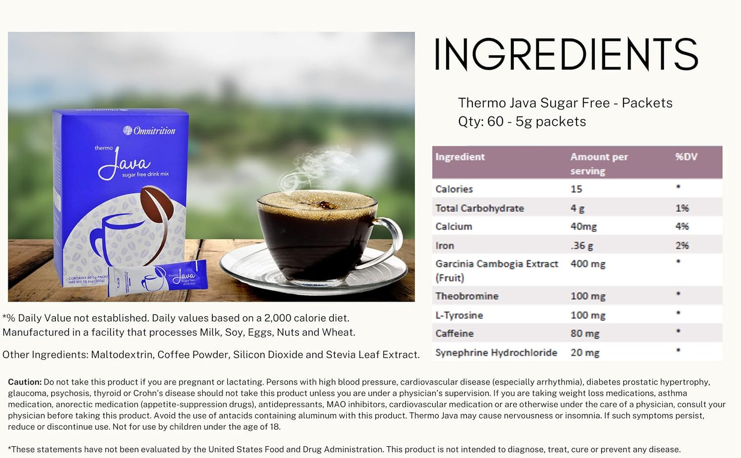 Sugar-Free Omnitrition Thermo Java Packets with Appetite Suppressant Formula