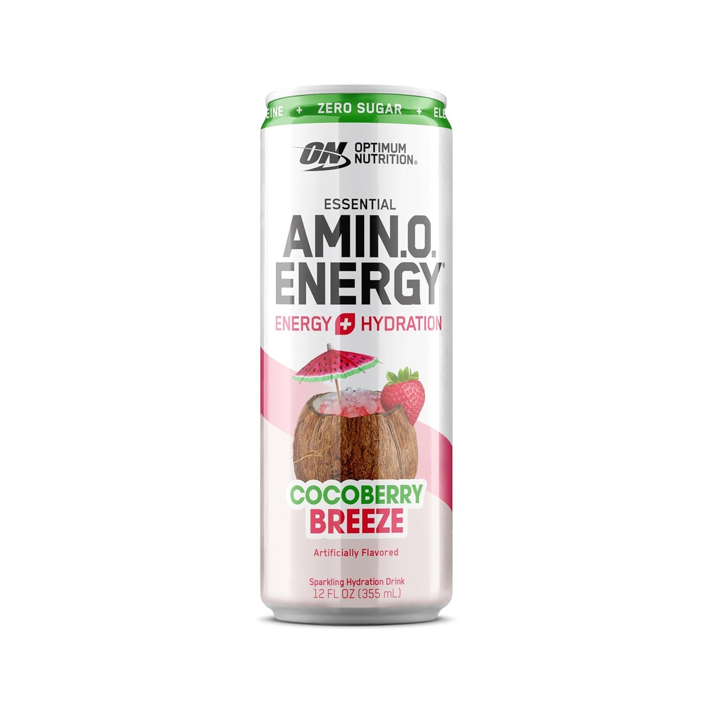 Sugar-Free Optimum Nutrition Amino Energy Sparkling Cocoberry Breeze Hydration Drink - 12 Fl Oz, 12 Pack with Electrolytes, Caffeine, Amino Acids, BCAAs