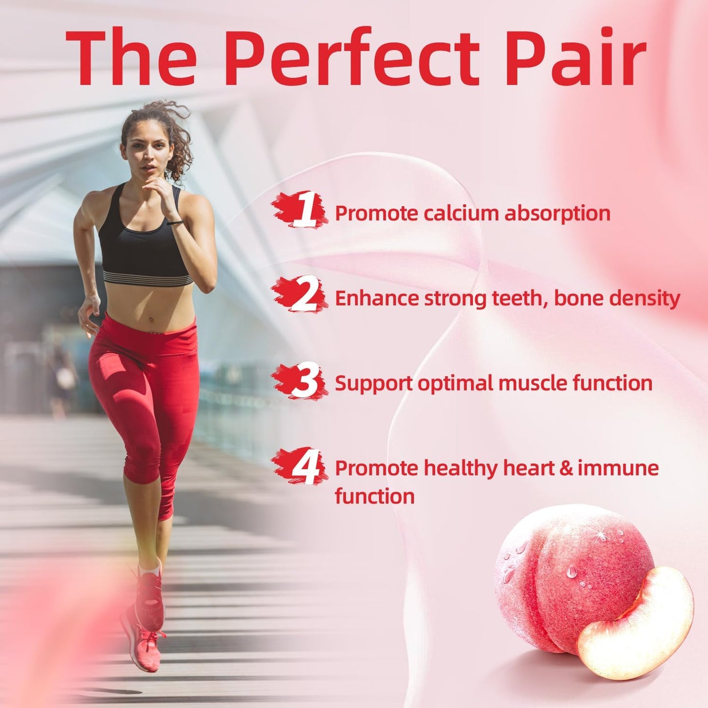 Sugar-Free Peach Flavored ORGMO D3 K2 Vitamin Gummies - 10000 IU Supplement for Women, Adults - 90 Count Immune and Muscle Support