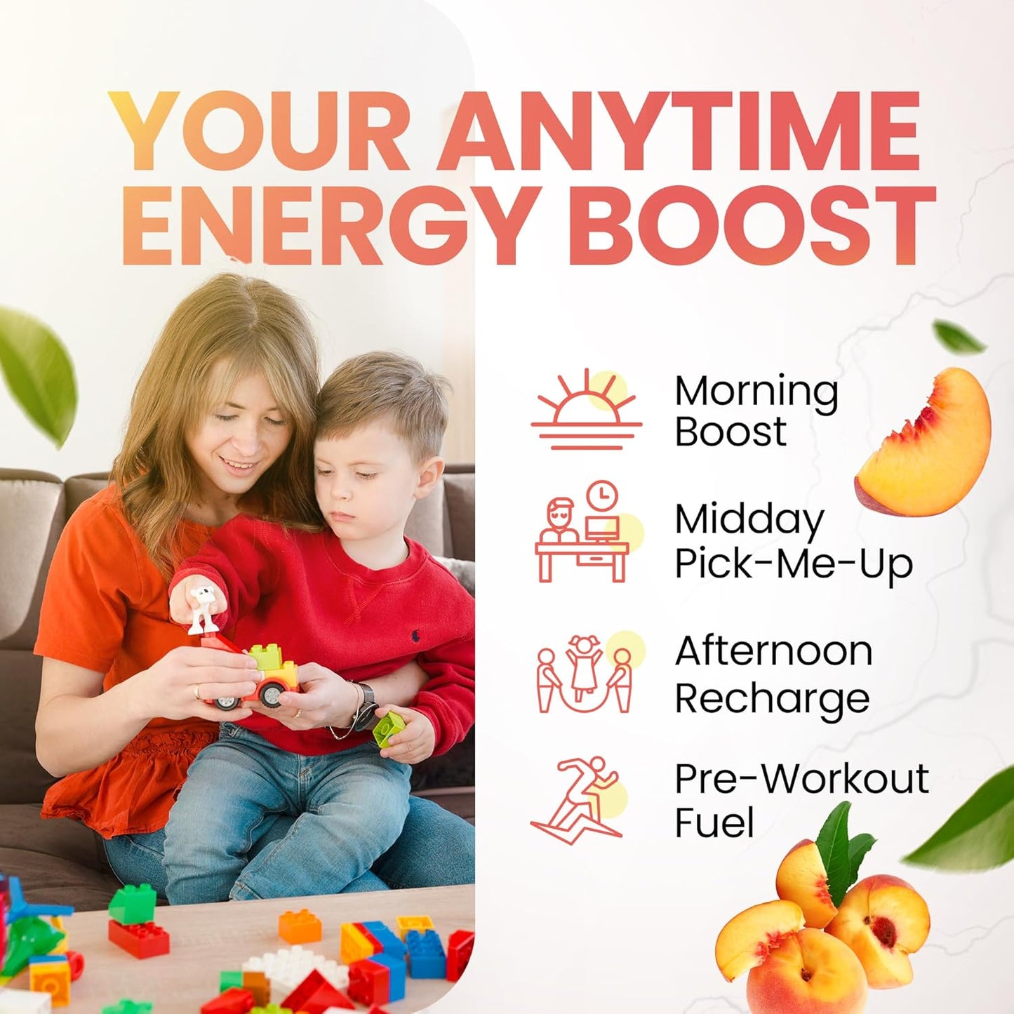 Sugar-Free Peach Rita Morning Buzz Energy Drink Powder - Antioxidant-Rich Energy Boost Mix - 30 Servings for Sports Nutrition and Morning Kickstart - 8 Ounces