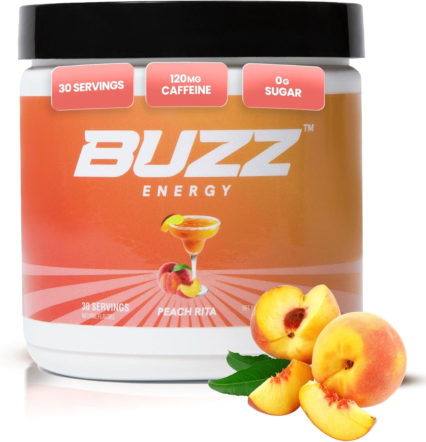 Sugar-Free Peach Rita Morning Buzz Energy Drink Powder - Antioxidant-Rich Energy Boost Mix - 30 Servings for Sports Nutrition and Morning Kickstart - 8 Ounces