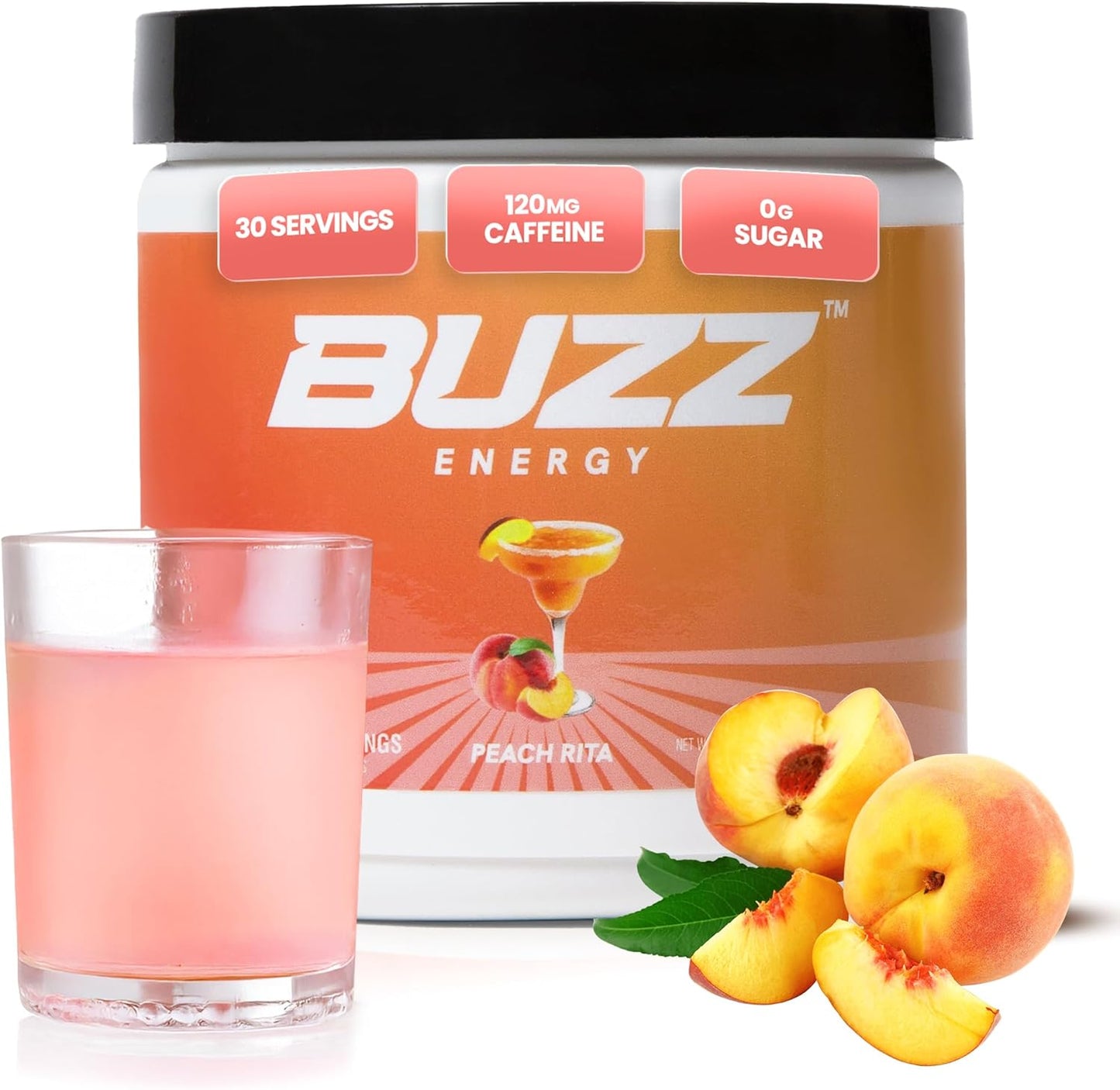 Sugar-Free Peach Rita Morning Buzz Energy Drink Powder - Antioxidant-Rich Energy Boost Mix - 30 Servings for Sports Nutrition and Morning Kickstart - 8 Ounces