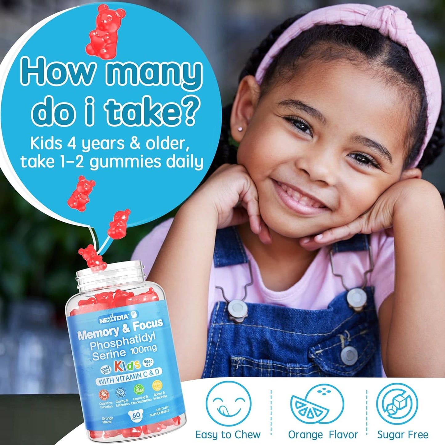 Sugar Free Phosphatidylserine Gummies for Kids + Fiber Gummies for Adults - Nextdia's Healthy Gummy Bundle