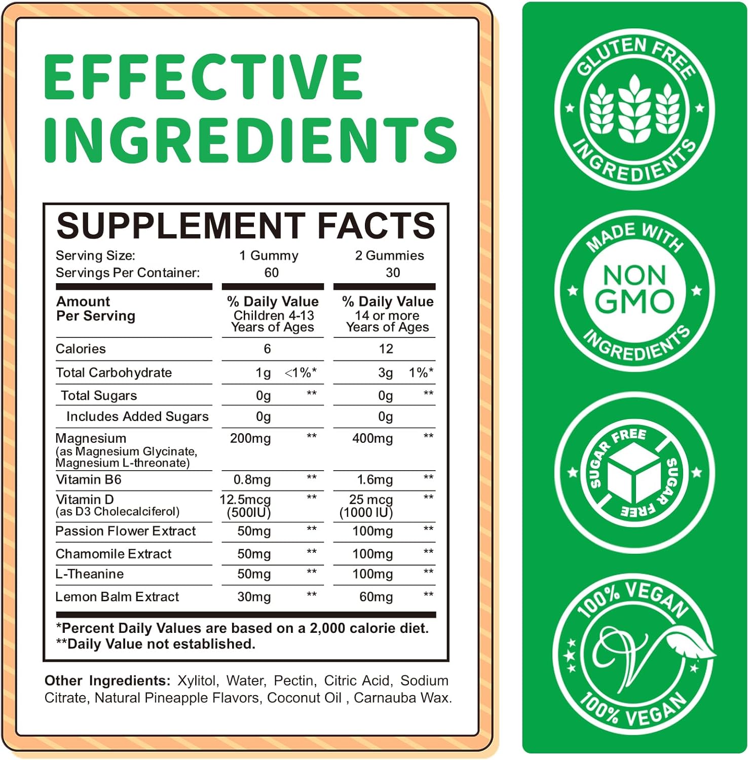 Sugar-Free Pineapple Magnesium Gummies for Kids & Adults - Magnesium Glycinate with L-Theanine, Vitamin B6, D3 for Sleep, Relaxation, Brain Health, and Strong Bones - 120 Count