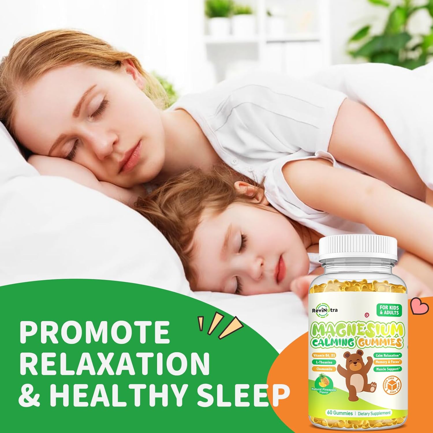 Sugar-Free Pineapple Magnesium Gummies for Kids & Adults - Magnesium Glycinate with L-Theanine, Vitamin B6, D3 for Sleep, Relaxation, Brain Health, and Strong Bones - 120 Count