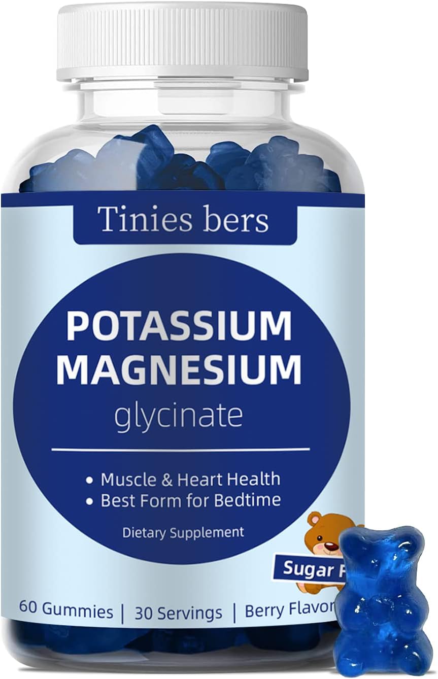 Sugar-Free Potassium Magnesium Gummies for Adults and Kids - Supports Muscle, Heart Health, and Sleep - Vegan and Non-GMO - Berry Flavor - 60 Count