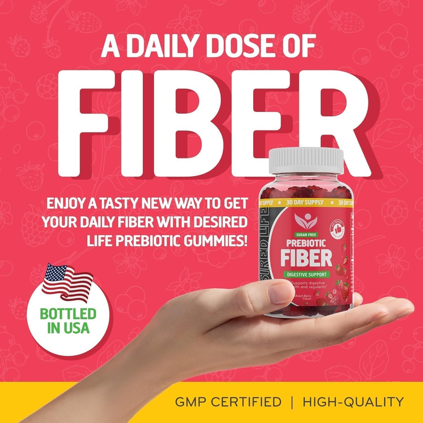 Sugar Free Prebiotic Fiber Gummies - Mixed Berry Flavored Plant Supplement for Adults & Kids - Promotes Digestive Health & Regularity - 60 Count Pack