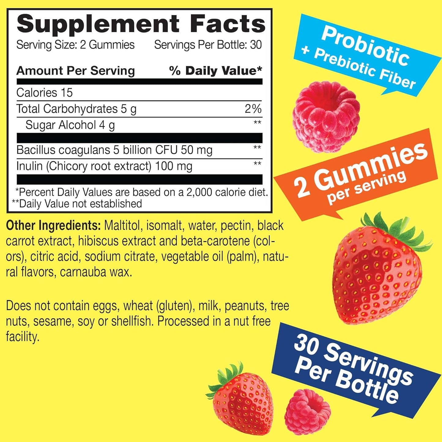 Sugar-Free Probiotic Gummies with Prebiotic for Digestive & Vaginal Health - 5 Billion CFU, Shelf Stable - 60 Count