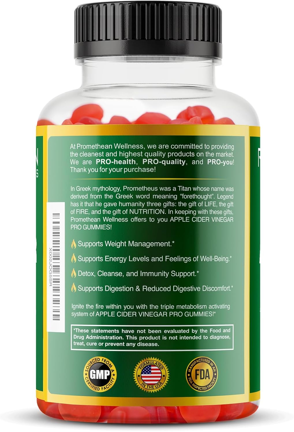Sugar-Free Promethean Wellness Apple Cider Vinegar Gummies - Low Carb Keto Detox Cleanse (2-Pack)