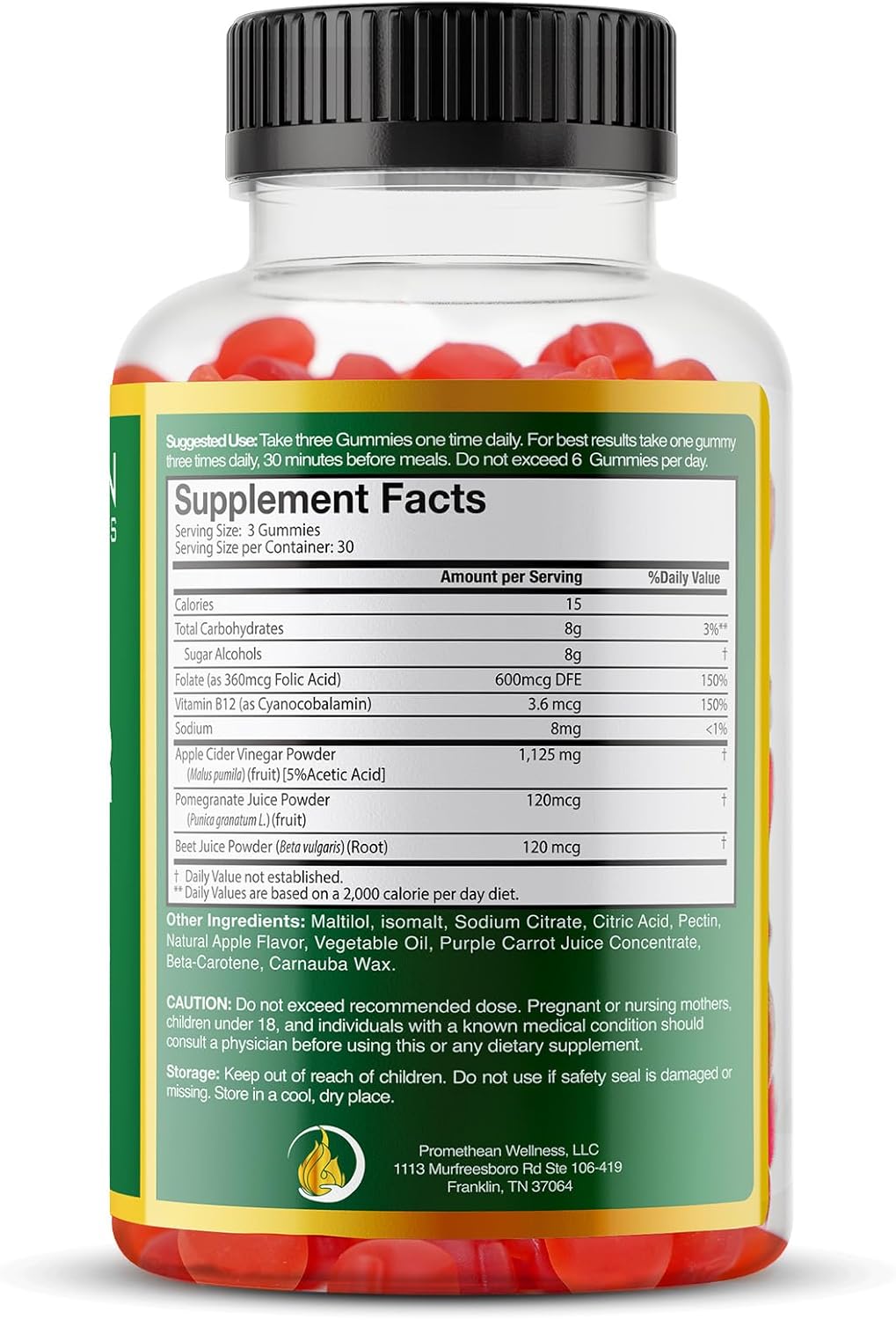 Sugar-Free Promethean Wellness Apple Cider Vinegar Gummies - Low Carb Keto Detox Cleanse (2-Pack)