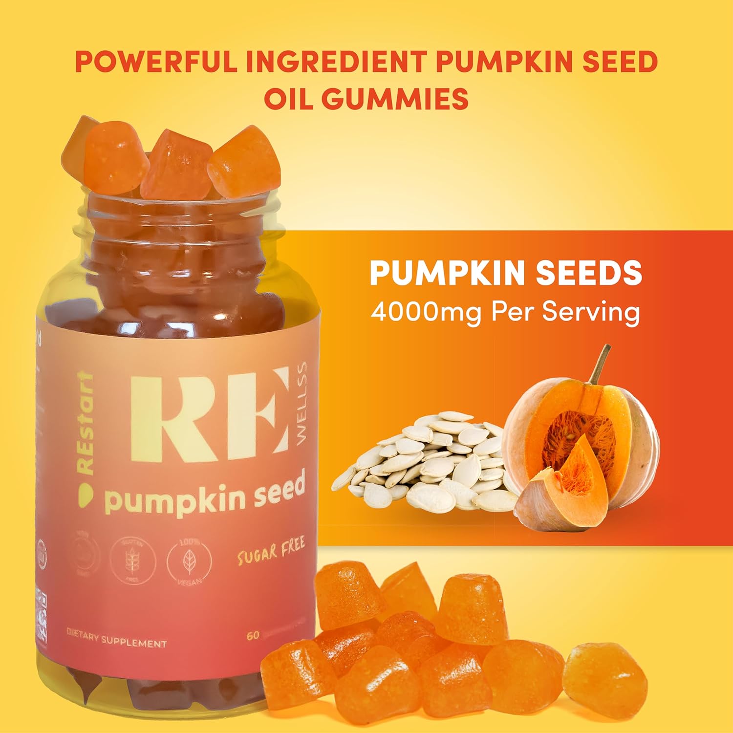 Sugar-Free Pumpkin Seed Oil Gummies 4,000mg - Hair, Skin, & Prostate Health - Omega 3 & 6 - 2 Pack