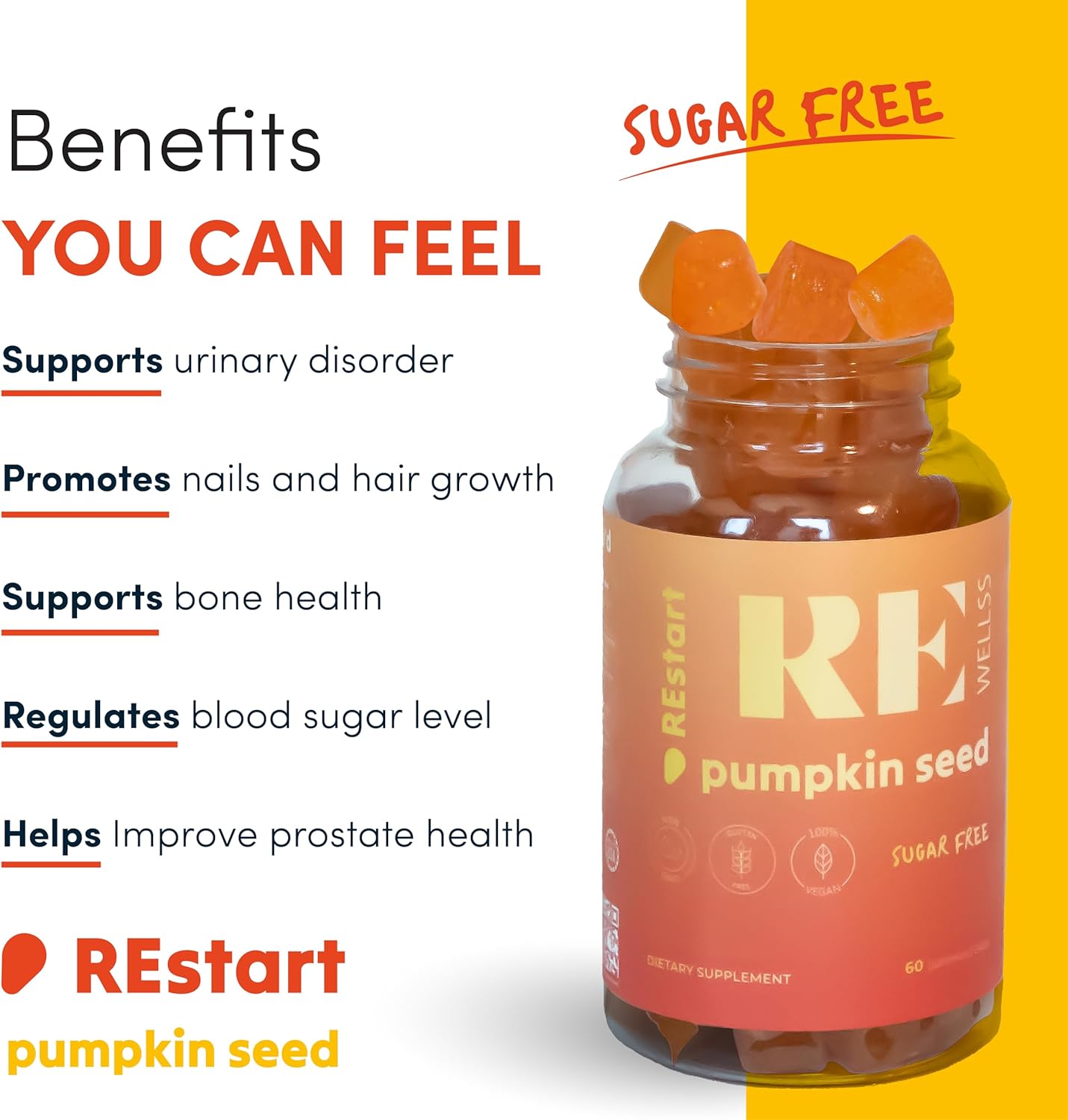 Sugar-Free Pumpkin Seed Oil Gummies 4,000mg - Hair, Skin, & Prostate Health - Omega 3 & 6 - 2 Pack