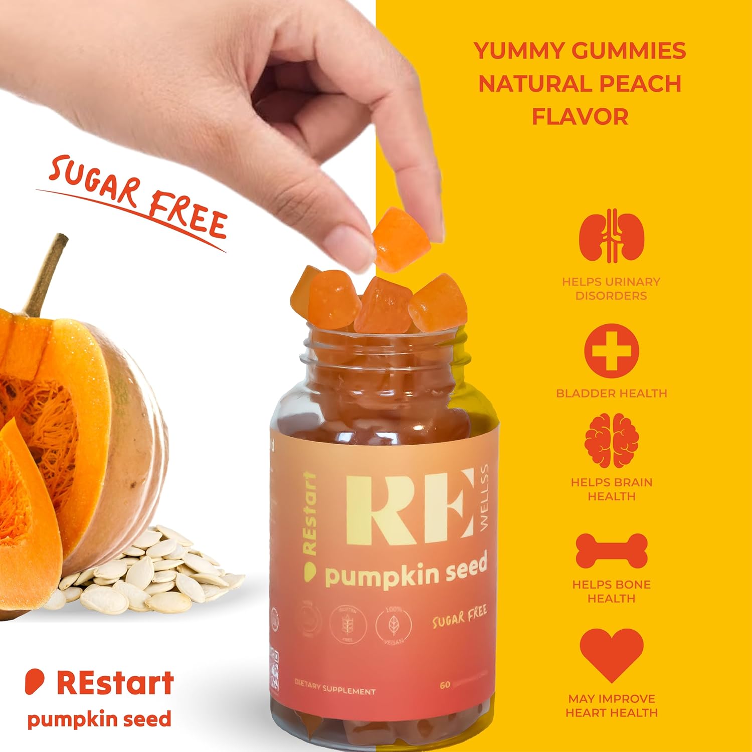 Sugar-Free Pumpkin Seed Oil Gummies 4,000mg - Hair, Skin, & Prostate Health - Omega 3 & 6 - 2 Pack