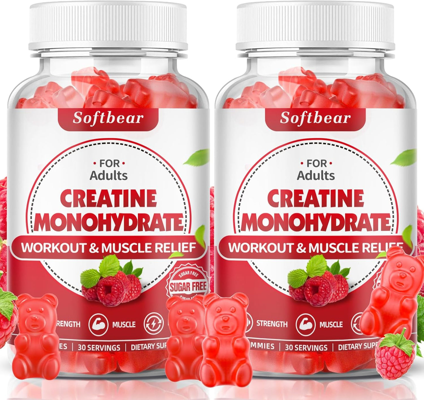 Sugar-Free Raspberry Flavored Creatine Monohydrate Gummies for Muscle Growth - 120 Count
