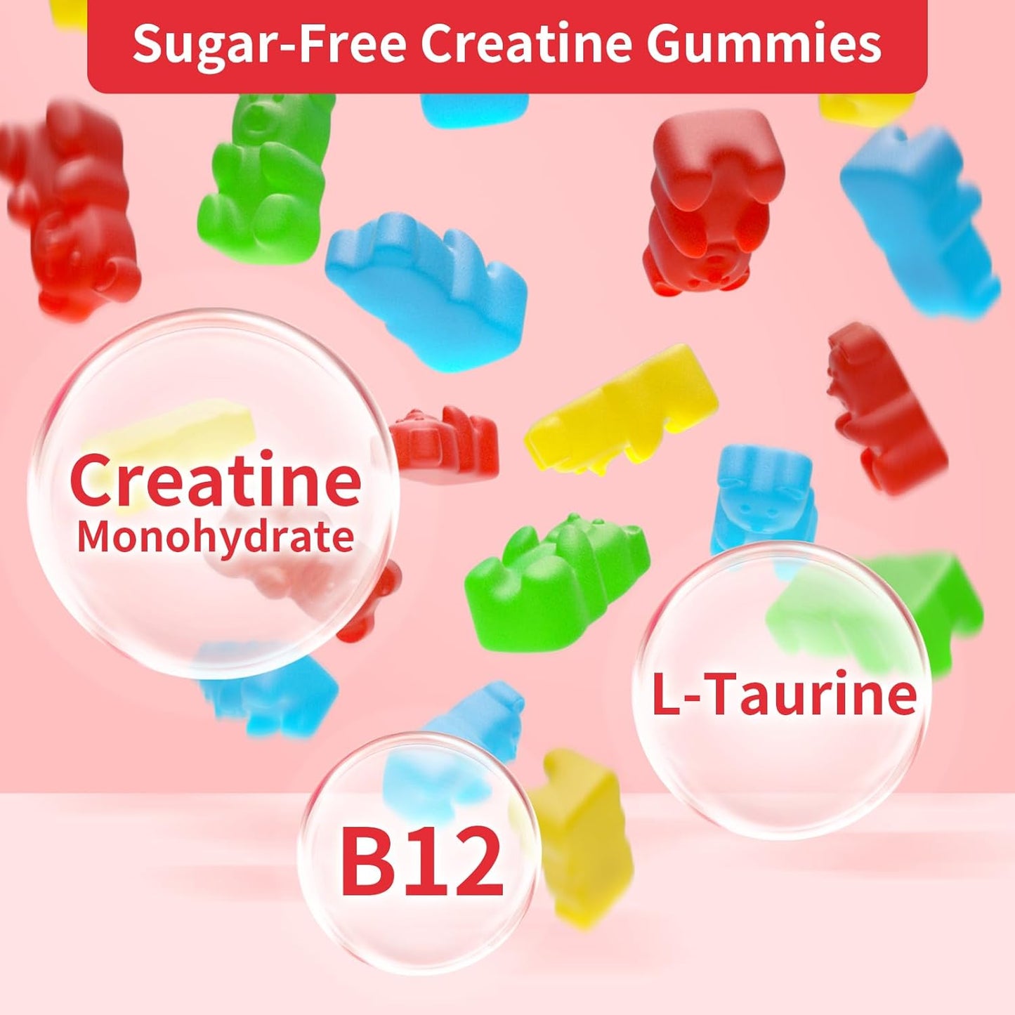 Sugar-Free Raspberry Flavored Creatine Monohydrate Gummies for Muscle Growth - 120 Count