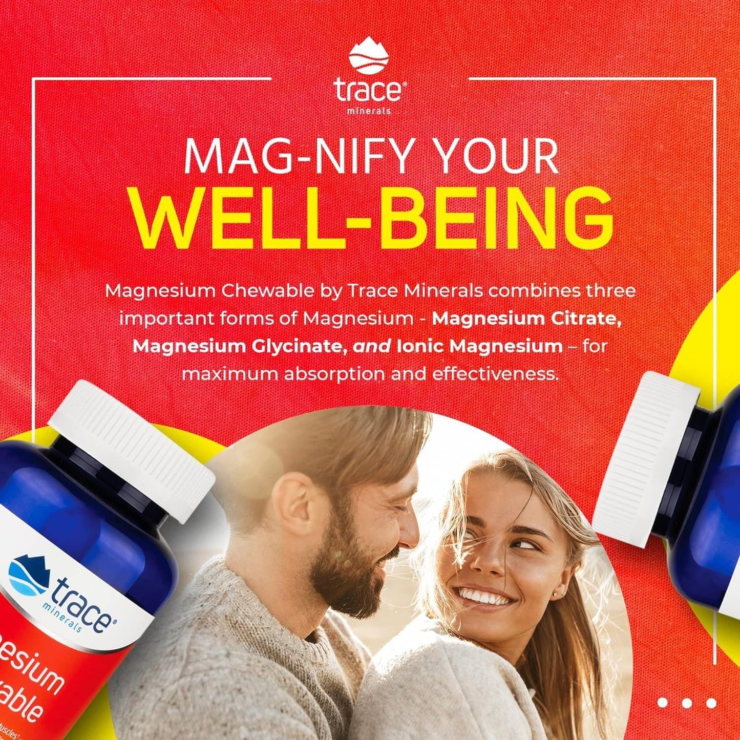 Sugar-Free Raspberry Lemon Magnesium Chewables for Adults & Kids | 120 ct, 30 Servings | Trace Minerals | Magnesium Glycinate & Citrate