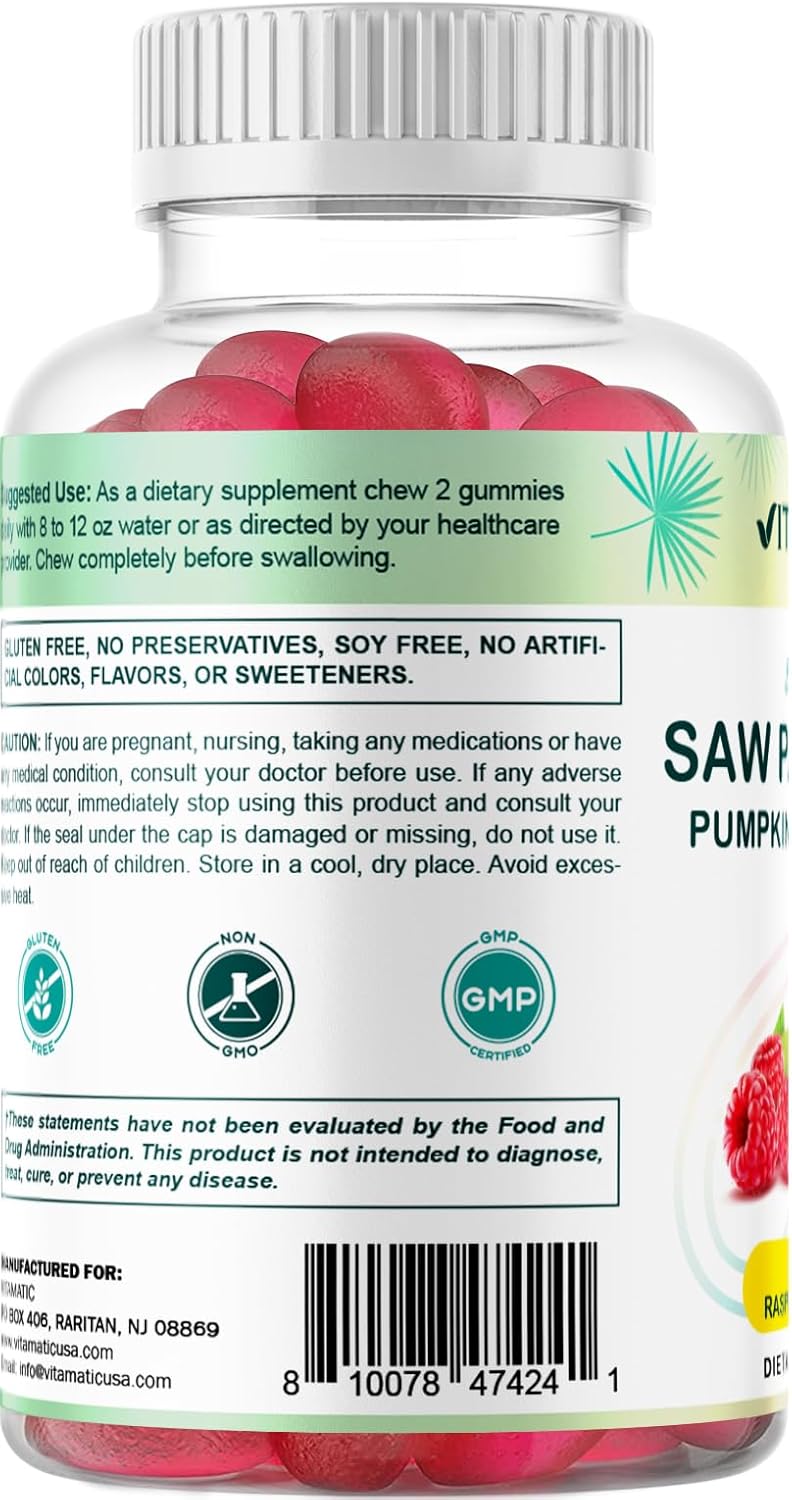 Sugar-Free Saw Palmetto with Pumpkin Seed - 3000mg per Serving - Natural Raspberry Flavor - 60 Count Bottle
