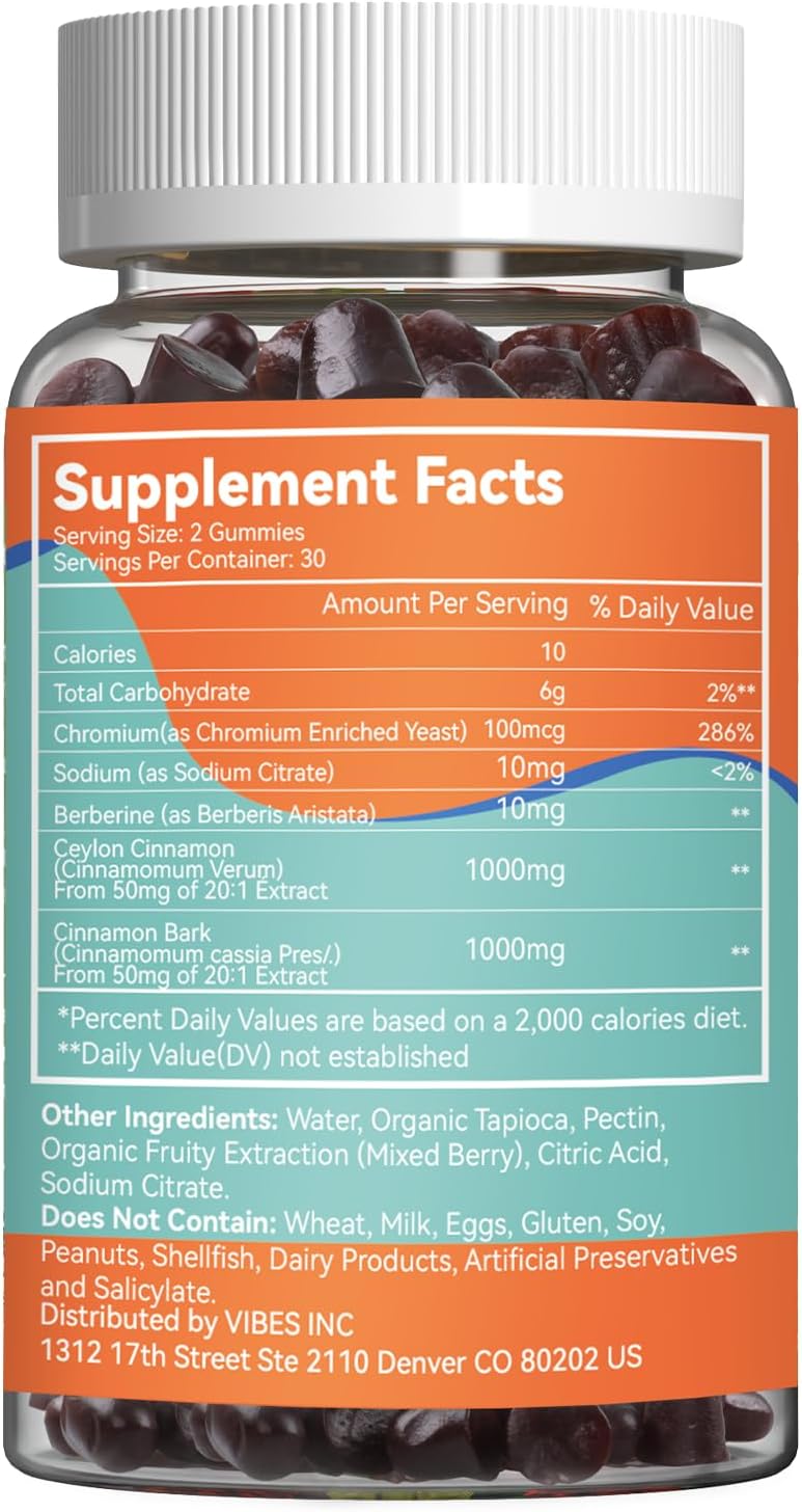 Sugar Free SmildeHeal Ceylon Cinnamon Gummies 2000MG with Chromium and Cinnamon Bark - Vegan, Non-GMO, Gluten Free - 2 Pack, 120 Gummies - BoostGo Australia