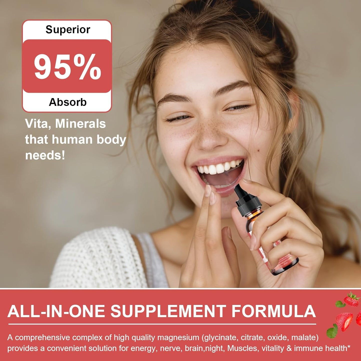 Sugar-Free Strawberry Flavored Magnesium Spray with Whole Vitamin, L-Theanine, D3K2, B6 for Heart Health, Leg Cramps, Muscles, and Energy - 2 Fl Oz