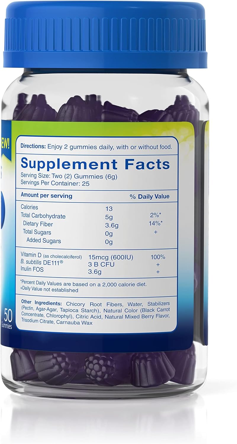 Sugar-Free TruBiotics Probiotic Gummies with Prebiotics, Vitamin D3 - 50 Gummies for Digestive & Immune Health, Men & Women, Regularity & Comfort